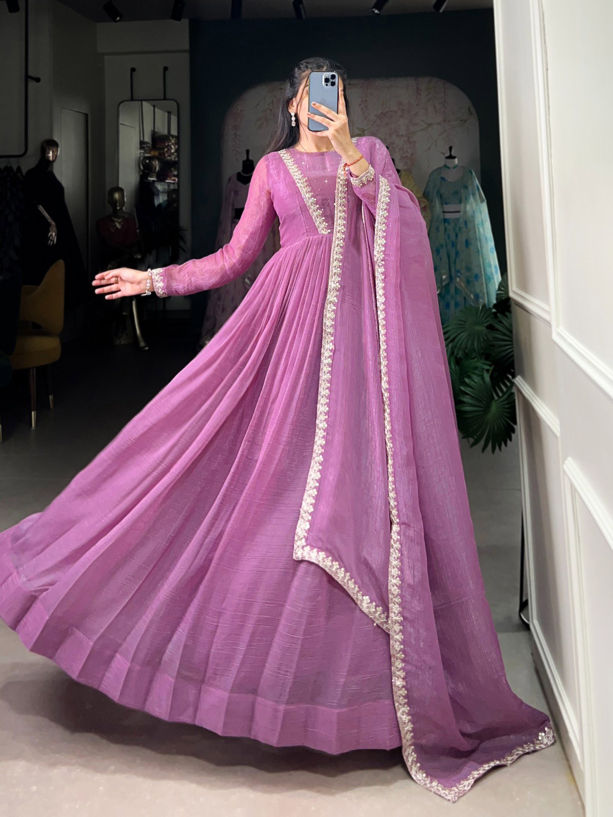 Lekha yf 5500 Silver Glory Sequins And Thread Embroidery Work Gown With Dupatta Collection