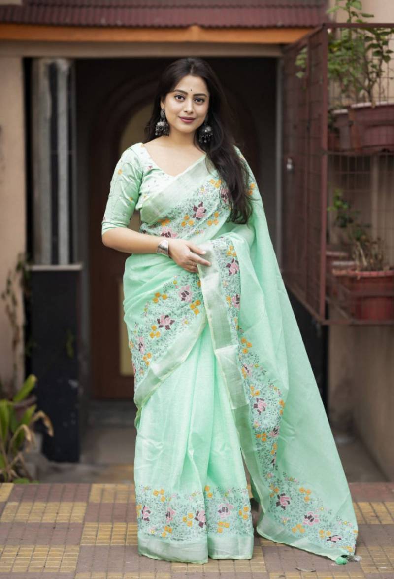 Kc 604 Linen Embroidered Festive Wear Saree Collection