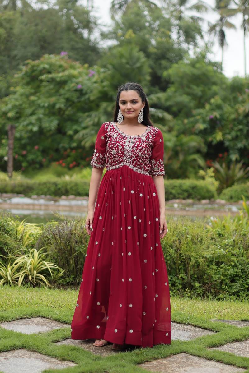Sn 2066 67 Beautiful Faux Geogette Embroidered Gowns Collection