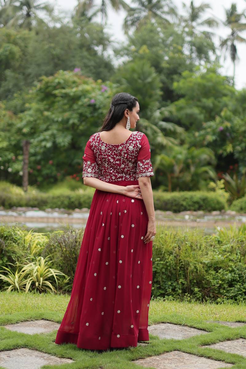 Sn 2066 67 Beautiful Faux Geogette Embroidered Gowns Collection
