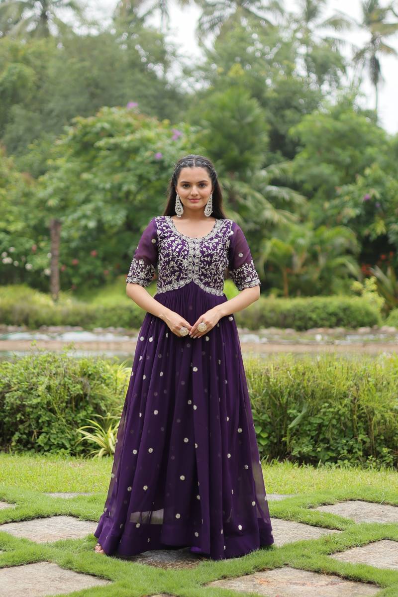 Sn 2066 67 Beautiful Faux Geogette Embroidered Gowns Collection