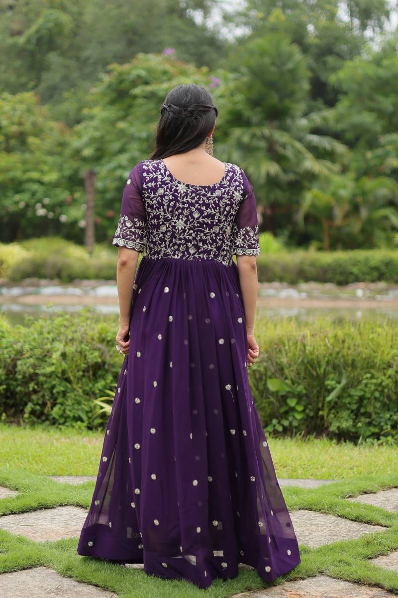 Sn 2066 67 Beautiful Faux Geogette Embroidered Gowns Collection