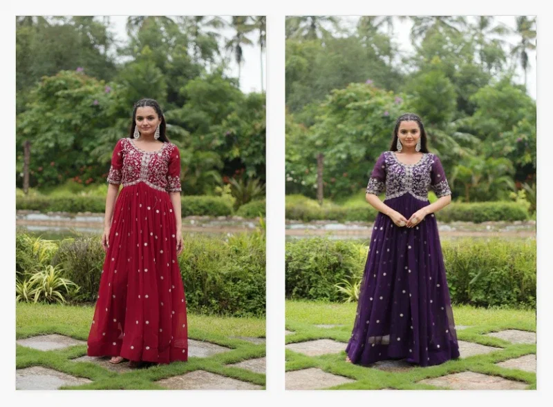 Sn 2066 67 Beautiful Faux Geogette Embroidered Gowns Collection
