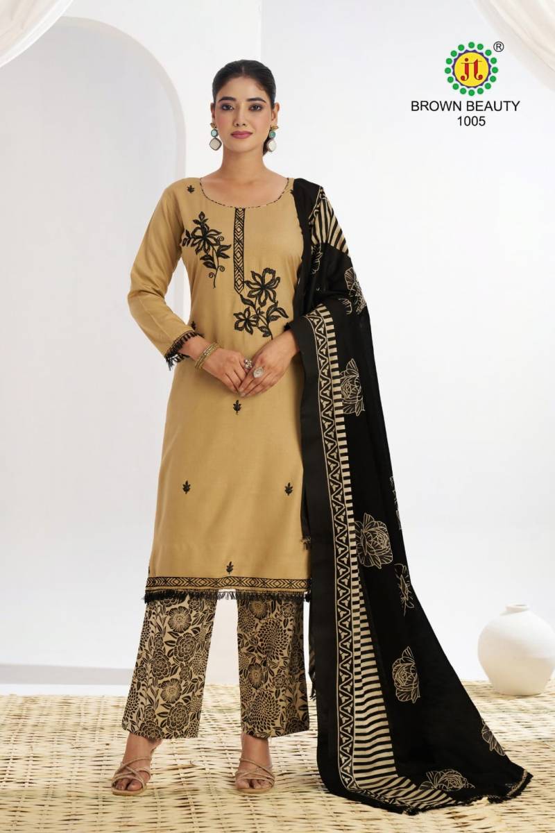 Jt Brown Beauty Rayon Embroidered Dress Material Collection