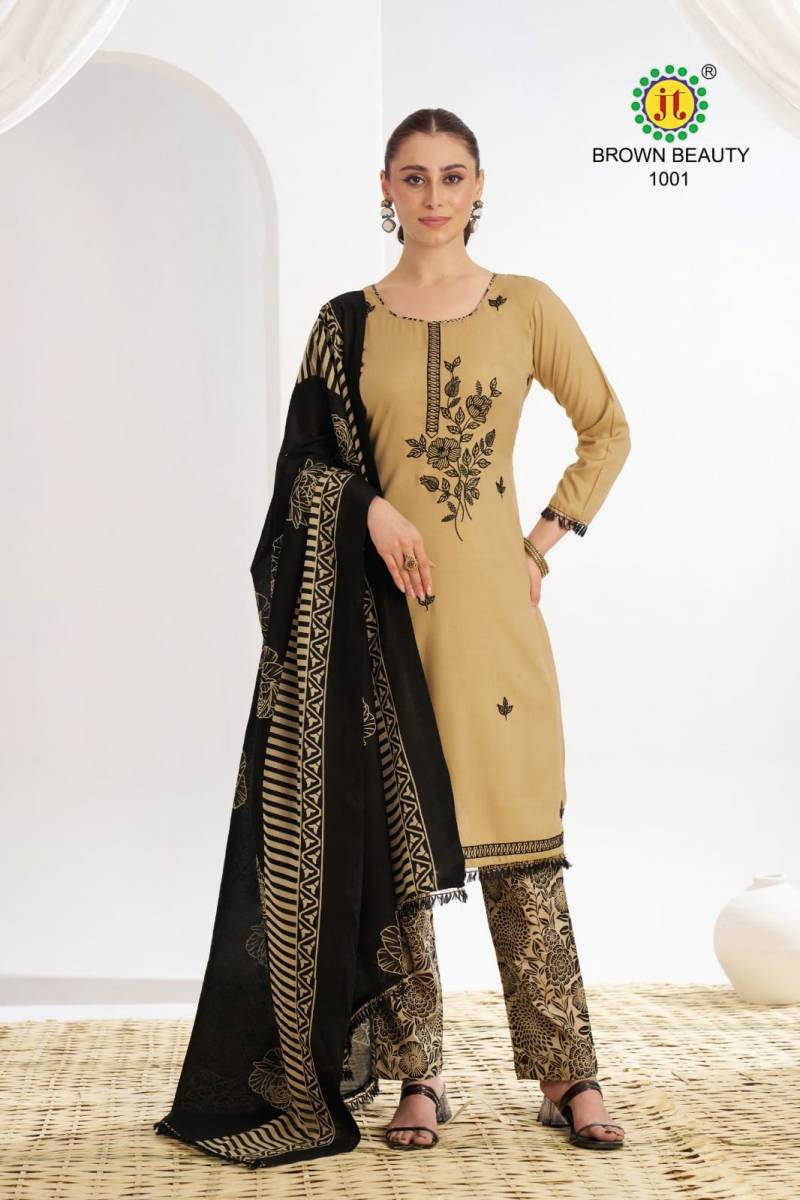 Jt Brown Beauty Rayon Embroidered Dress Material Collection