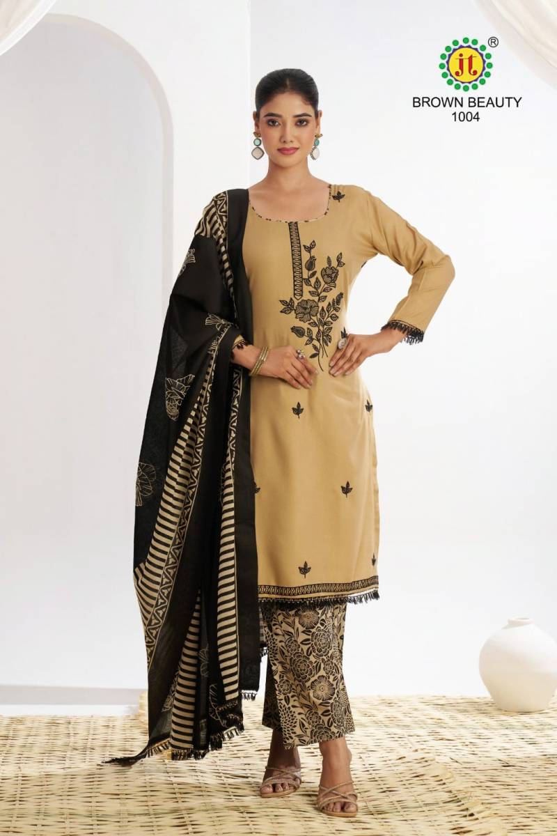 Jt Brown Beauty Rayon Embroidered Dress Material Collection