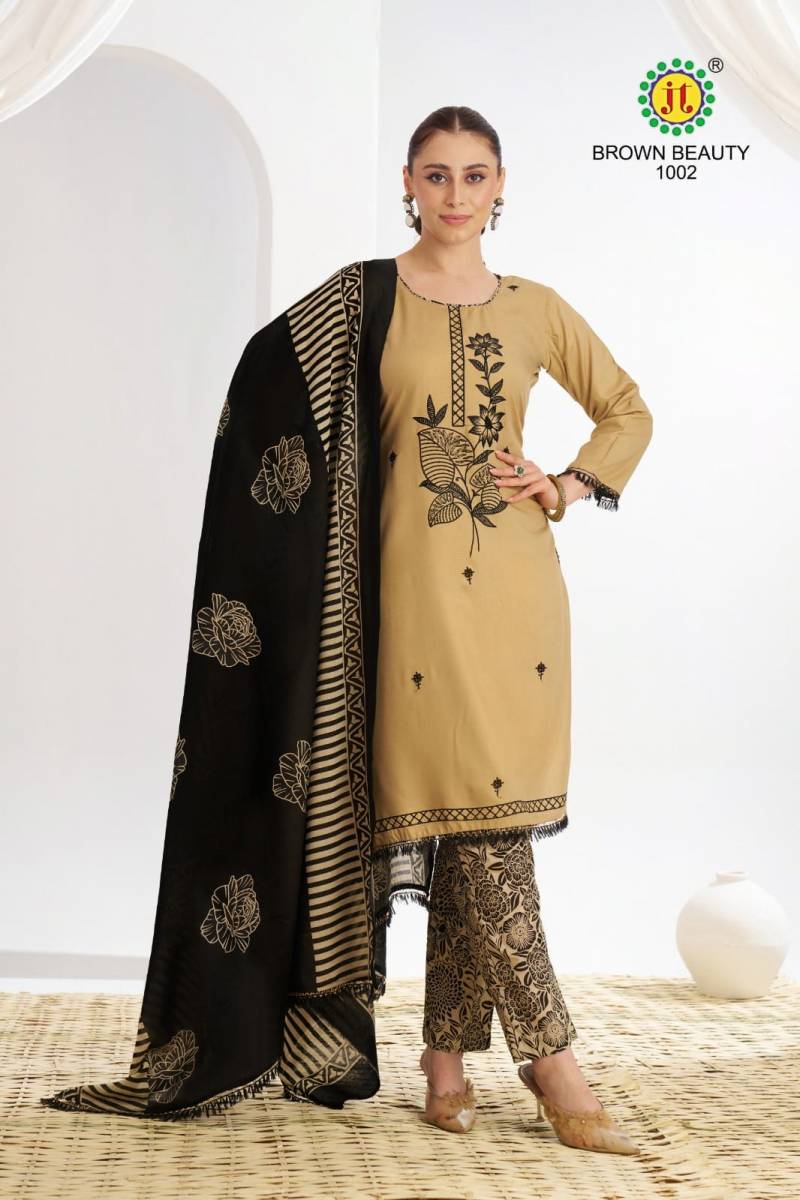 Jt Brown Beauty Rayon Embroidered Dress Material Collection