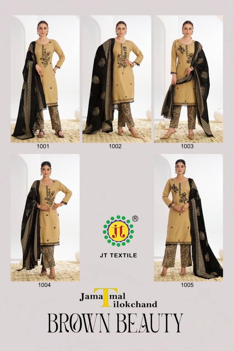 Jt Brown Beauty Rayon Embroidered Dress Material Collection