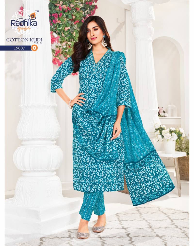 Radhika Cotton Kudi Vol 19 Cotton Kurti Pant With Dupatta Collection