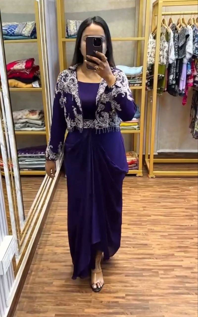 Bt 7091 Chinon Embroidered Party Wear Indo Western Collection