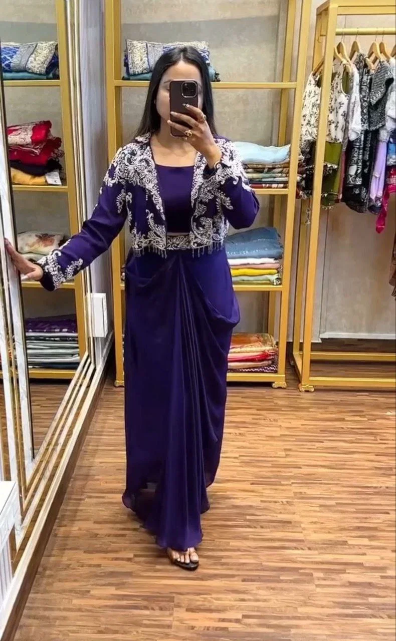 Bt 7091 Chinon Embroidered Party Wear Indo Western Collection