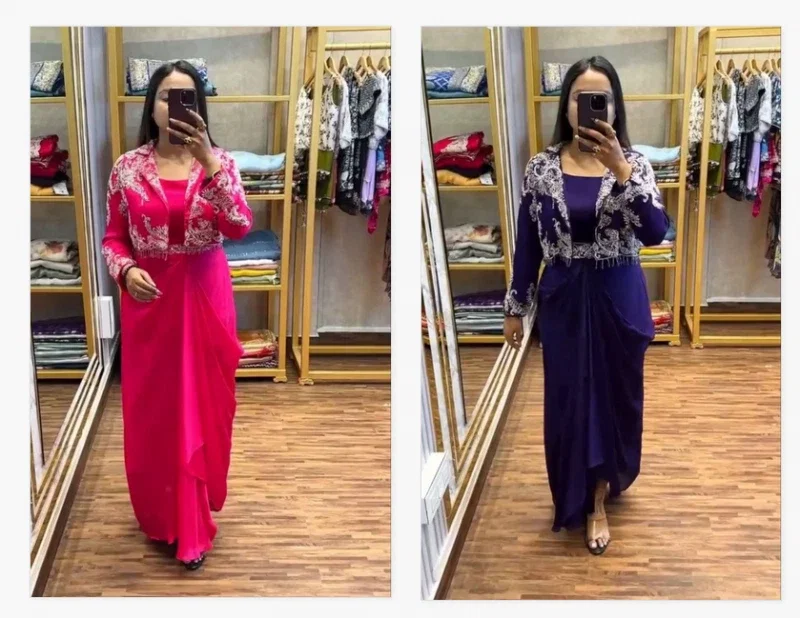 Bt 7091 Chinon Embroidered Party Wear Indo Western Collection
