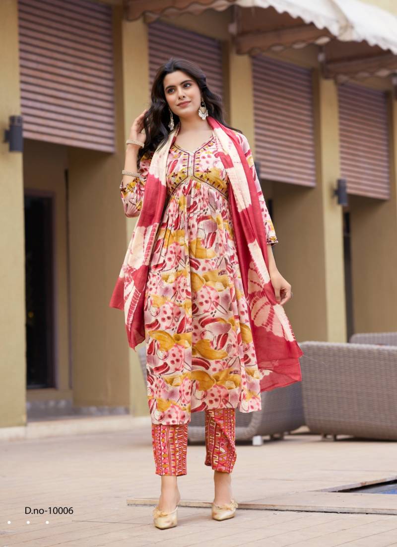 Mystic 9 Pooja Vol 10 Rayon Printed Kurti Bottom With Dupatta Collection