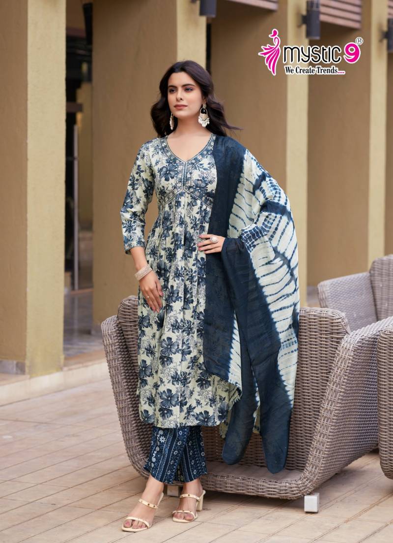 Mystic 9 Pooja Vol 10 Rayon Printed Kurti Bottom With Dupatta Collection