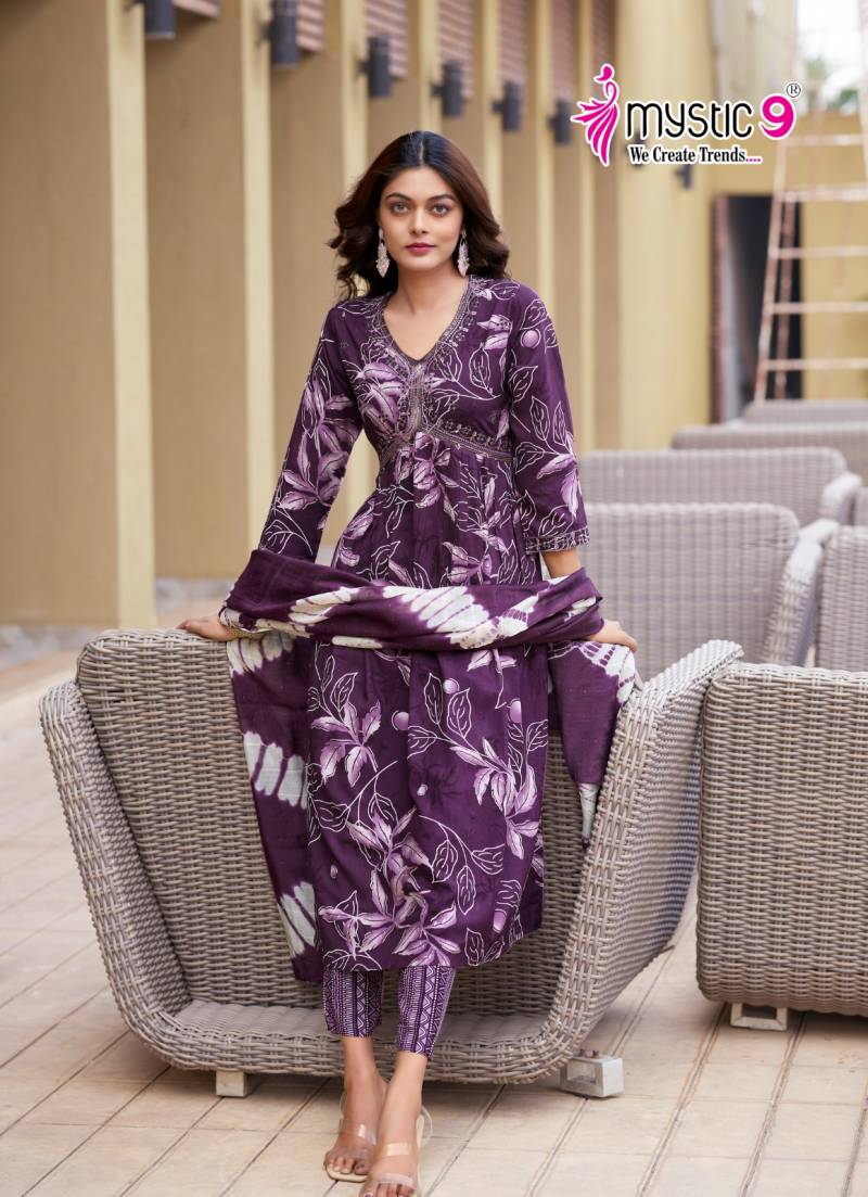 Mystic 9 Pooja Vol 10 Rayon Printed Kurti Bottom With Dupatta Collection