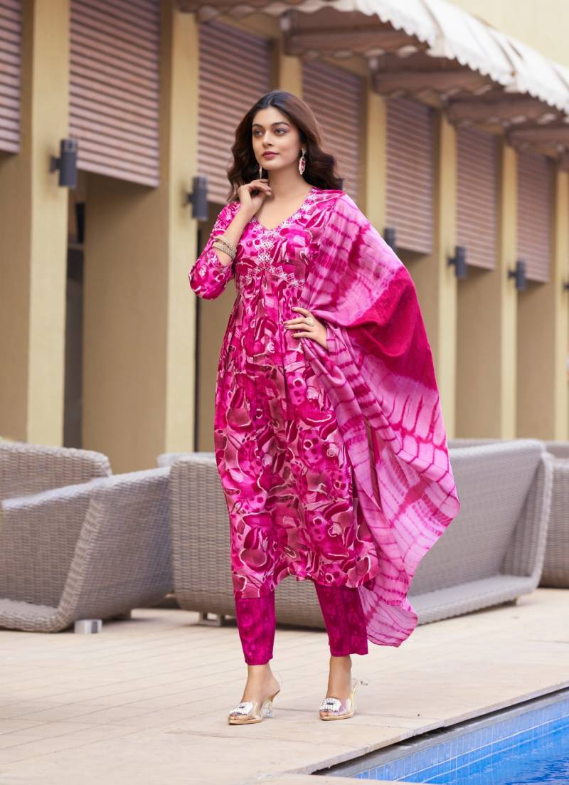 Mystic 9 Pooja Vol 10 Rayon Printed Kurti Bottom With Dupatta Collection