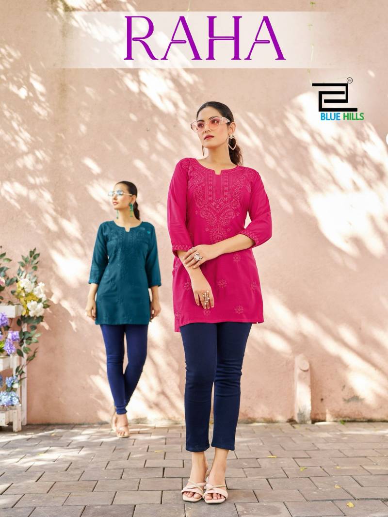 Blue Hills Raha Viscose Modal With Lucknowi Work Short Kurti