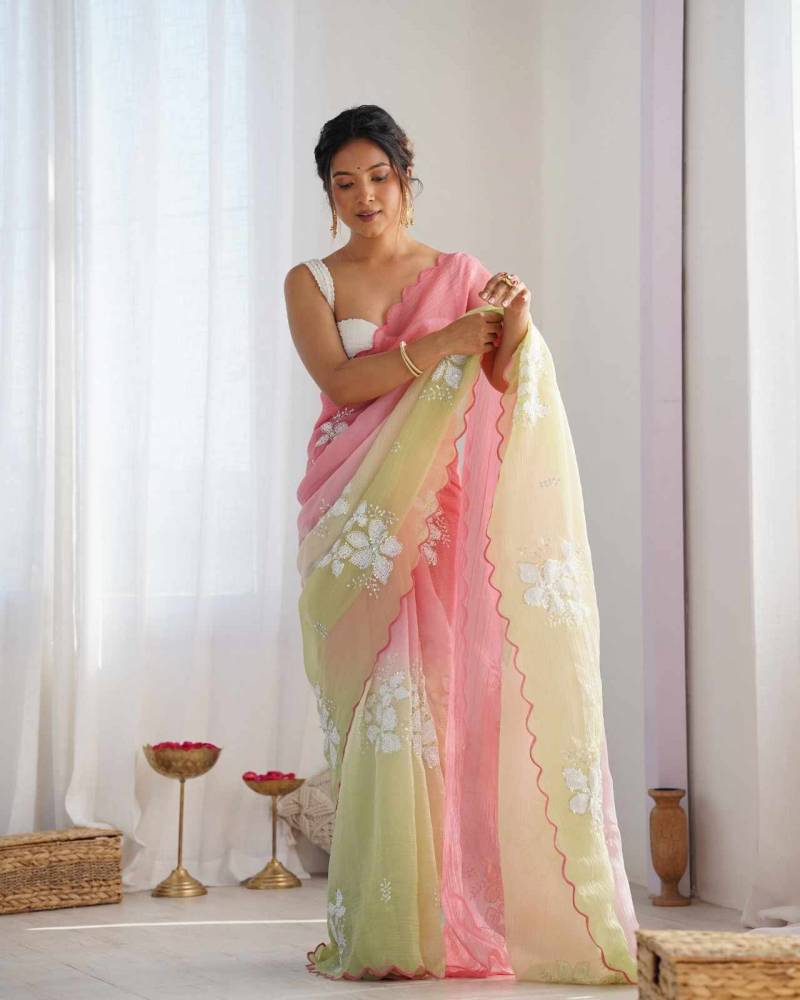 Ds 689 Beautiful Crunchy Silk Embroidered Saree Collection