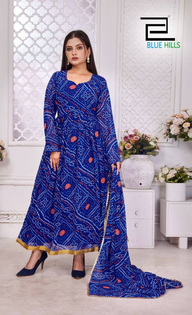 Blue Hills Banno Swag Georgette Printed Gown With Dupatta