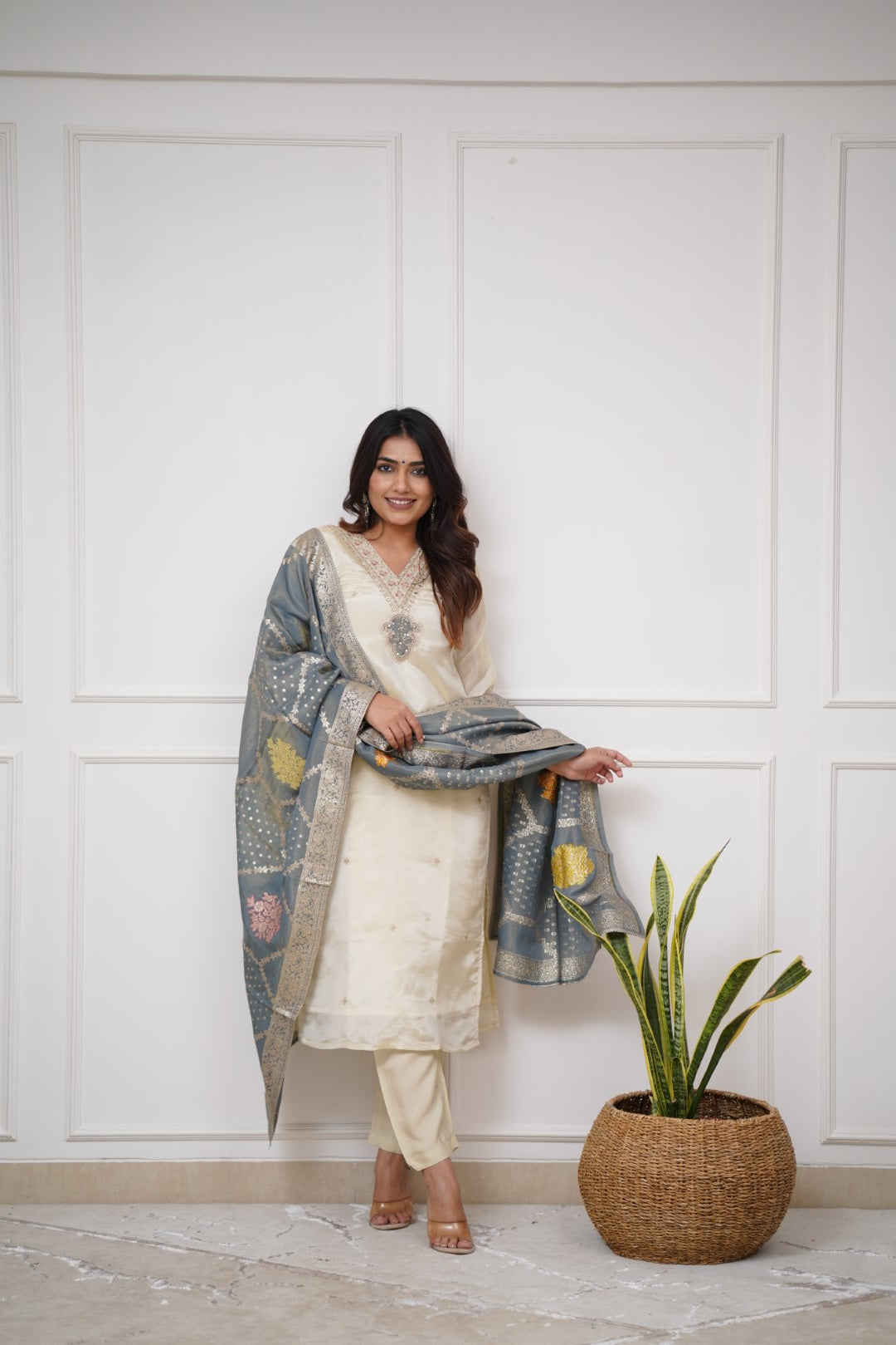 Navya Kurti 89 Party Wear Embroidery Worked Viscose Chanderi Kurti with Pant and Dupatta Set 