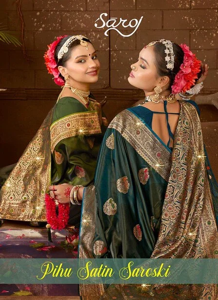 Saroj Pihu Satin Saroski Vol 1 Wedding Wear Silk Saree Collection