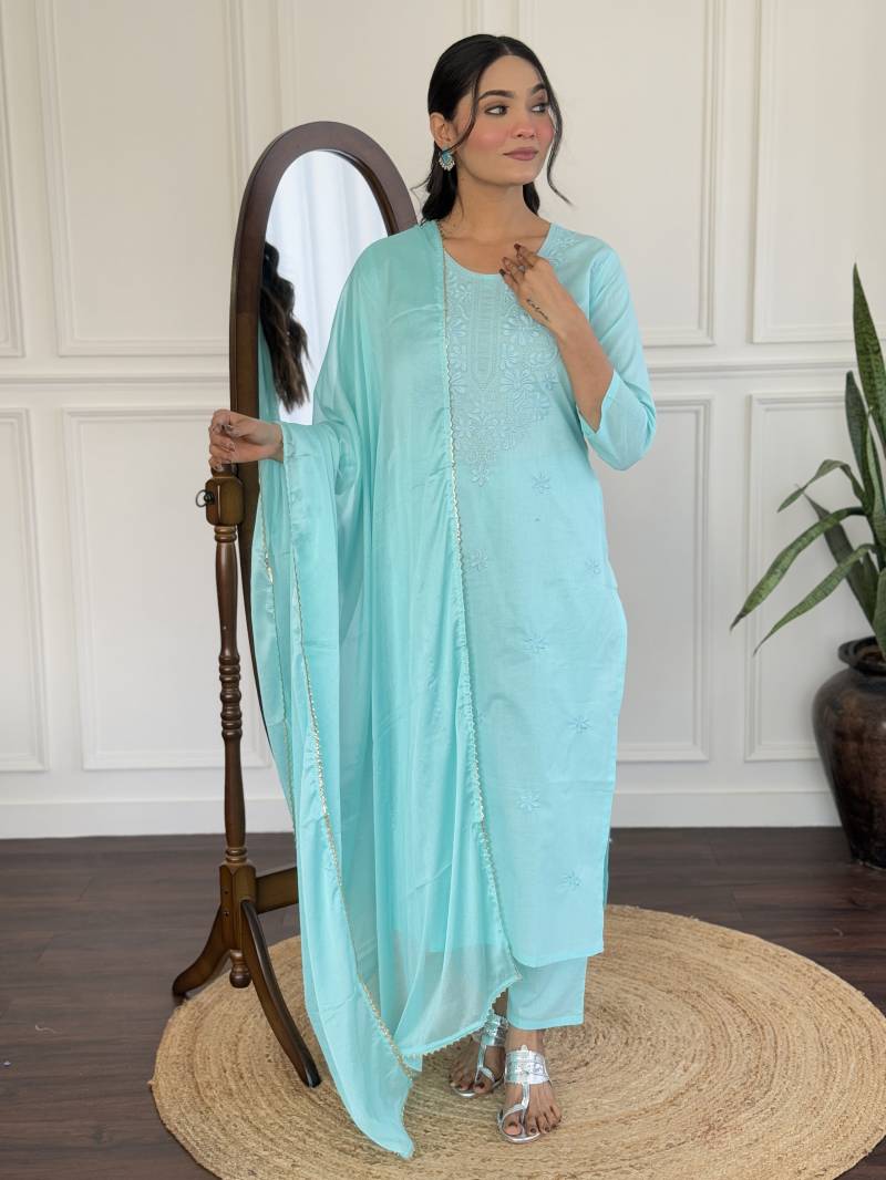 Cct 101 Cotton Embroidered Fancy Kurti Bottom With Dupatta