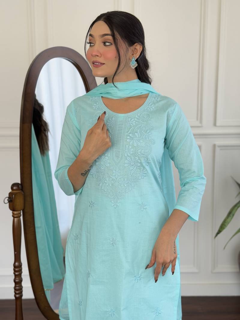 Cct 101 Cotton Embroidered Fancy Kurti Bottom With Dupatta