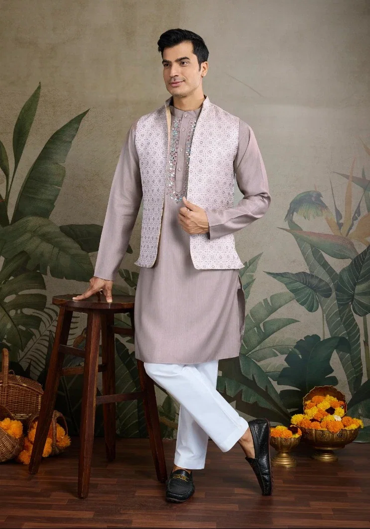 Shubhvastra Royal Drape 1 Viscose Silk Mens Kurta With Koti
