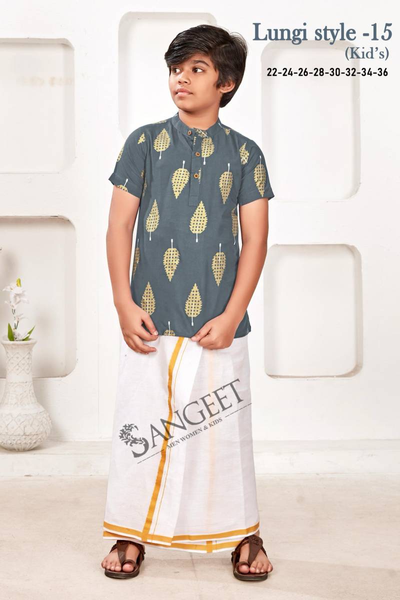 Lungi Style Vol 15 Kids Rayon Gold Printed Shirts Collection
