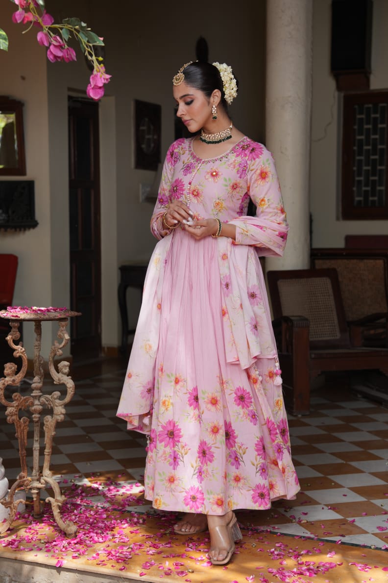 Tanyaa P 250 Cotton Anarkali Handwork Touchup Readymade Suit