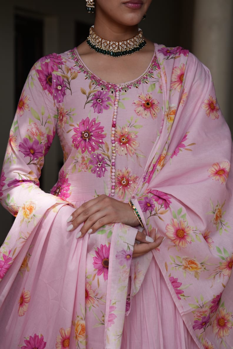 Tanyaa P 250 Cotton Anarkali Handwork Touchup Readymade Suit