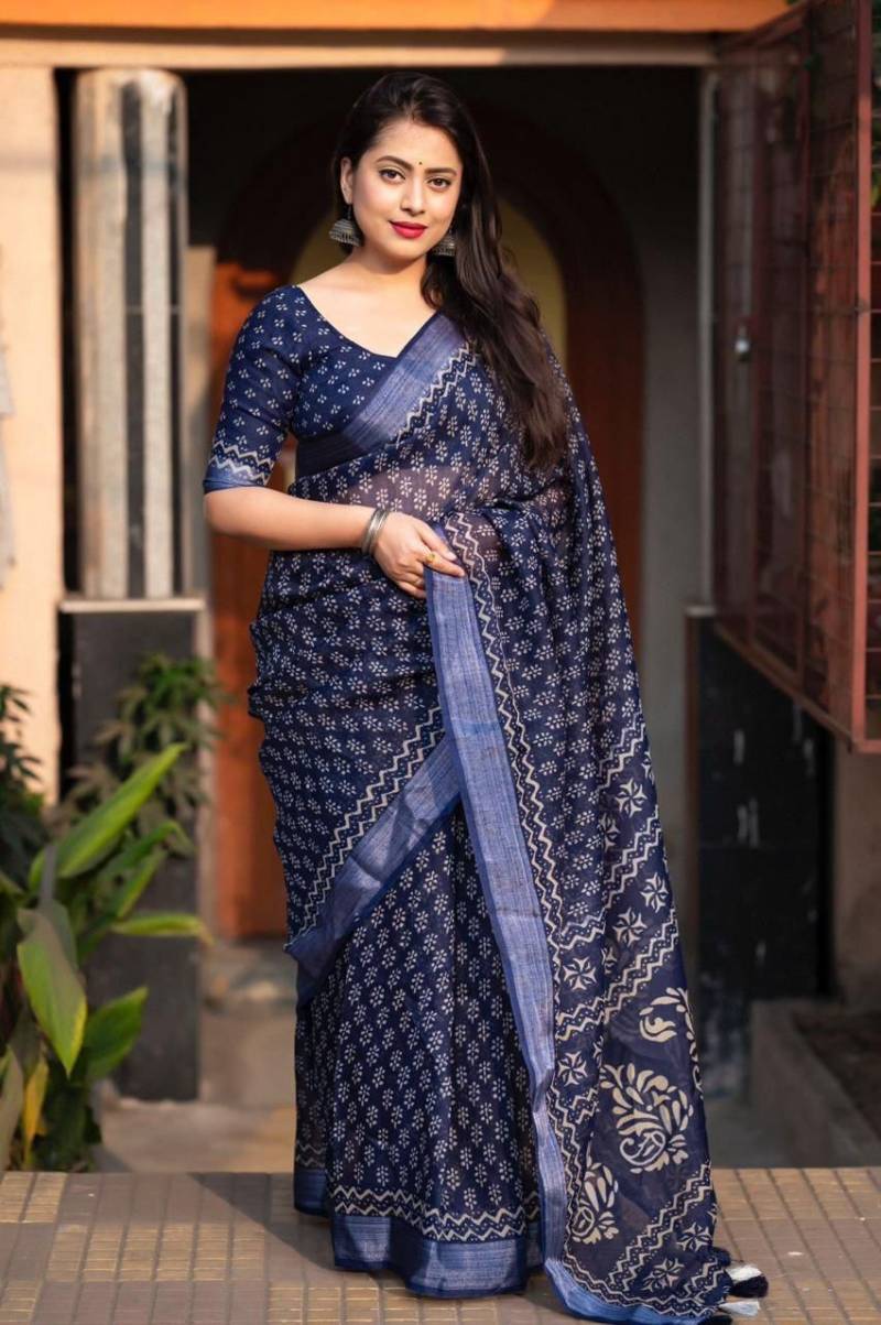 Kc 605 Casual Wear Linen Printed Saree Collection