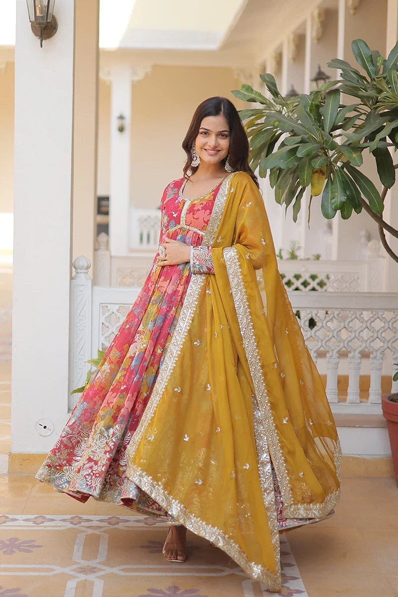 Jf 962 Beautiful Designer Russian Silk Gown With Dupatta