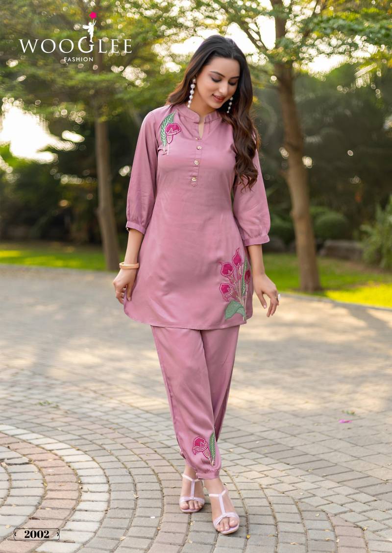 Wooglee Rich Look Viscose Satin Thread With Patch Work Co Ord Set