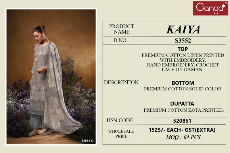 Ganga Kaiya Cotton Linen Printed Fancy Salwar Suit Collection