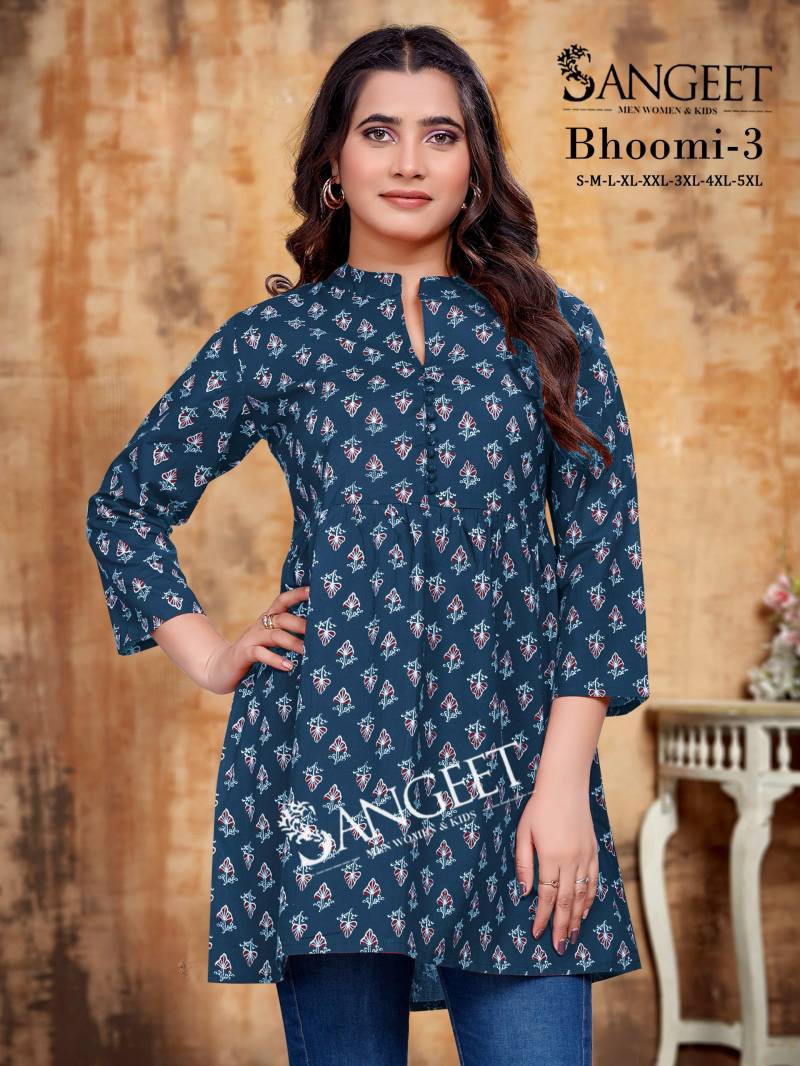 Sangeet Bhoomi 3 Soft Cotton Printed Tunic Short Kurti Collection
