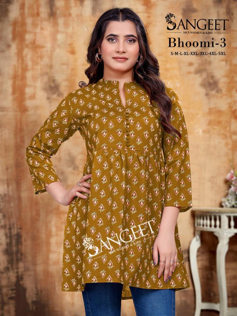 Sangeet Bhoomi 3 Soft Cotton Printed Tunic Short Kurti Collection