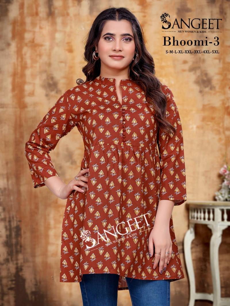 Sangeet Bhoomi 3 Soft Cotton Printed Tunic Short Kurti Collection