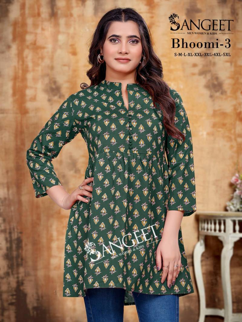 Sangeet Bhoomi 3 Soft Cotton Printed Tunic Short Kurti Collection