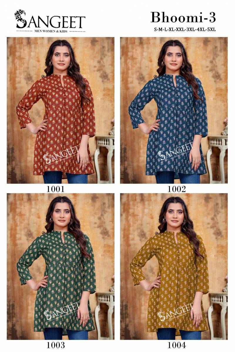 Sangeet Bhoomi 3 Soft Cotton Printed Tunic Short Kurti Collection