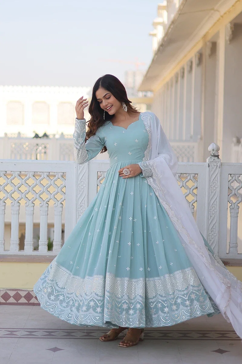 Jf 960 Designer Faux Georgette Gown With Dupatta Collection