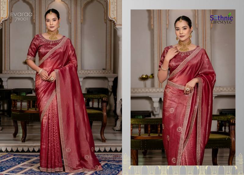 Sethnic Evaraa Gold Crush With Zarkan Work Rich Border Saree