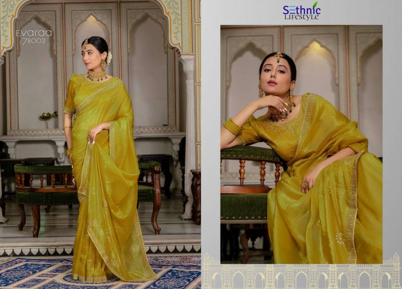 Sethnic Evaraa Gold Crush With Zarkan Work Rich Border Saree