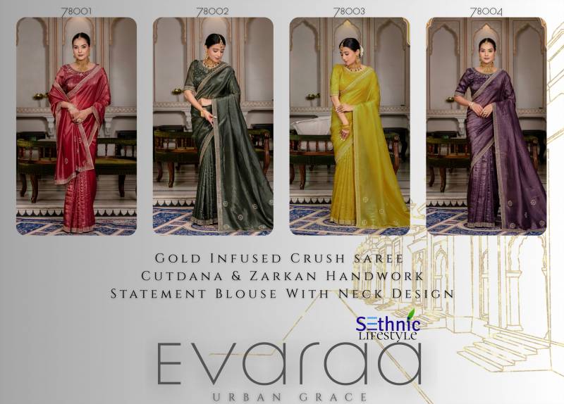 Sethnic Evaraa Gold Crush With Zarkan Work Rich Border Saree