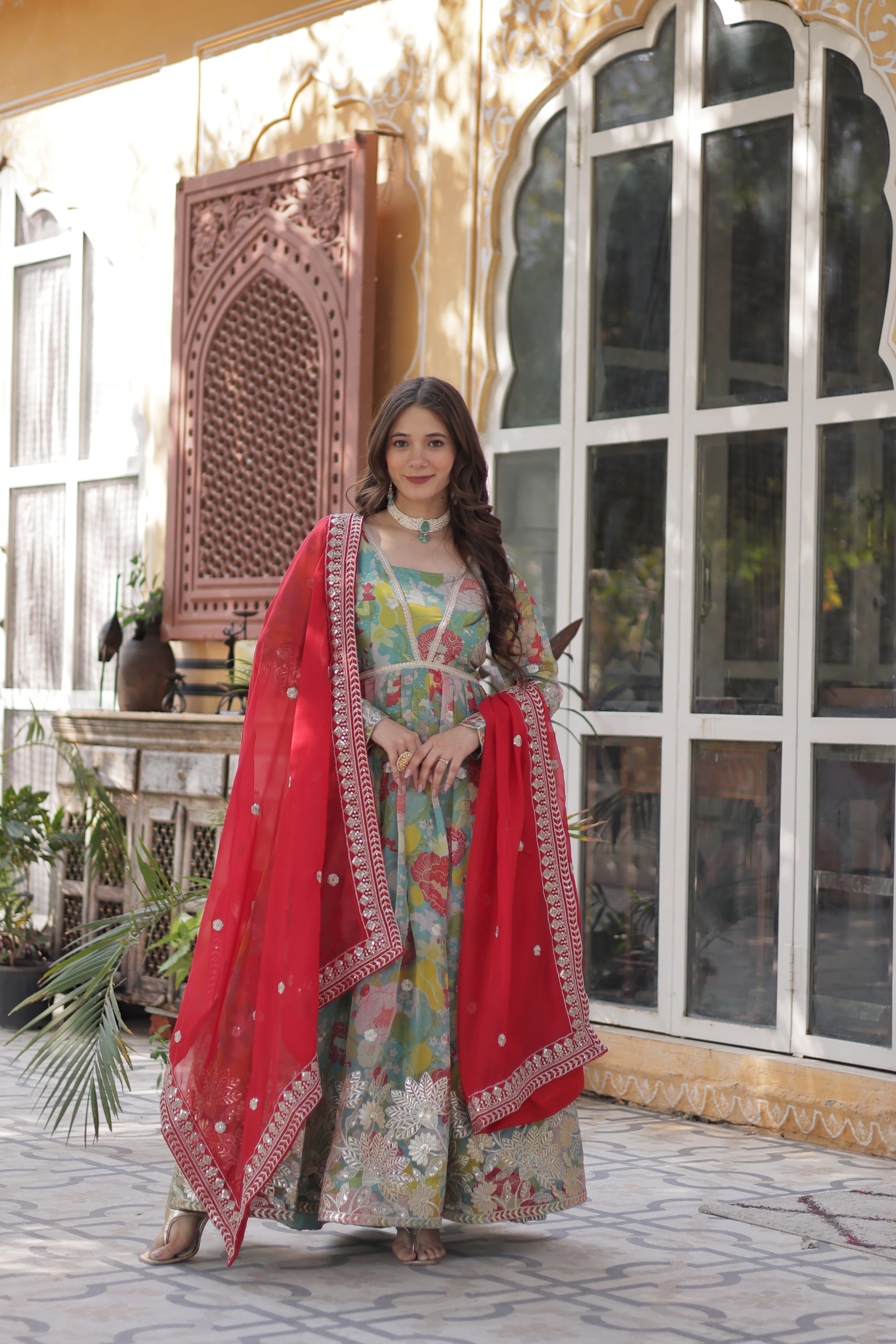 Lekha KA 1159 Russian Silk Digital Printed Embroidered Gown With Dupatta Collection