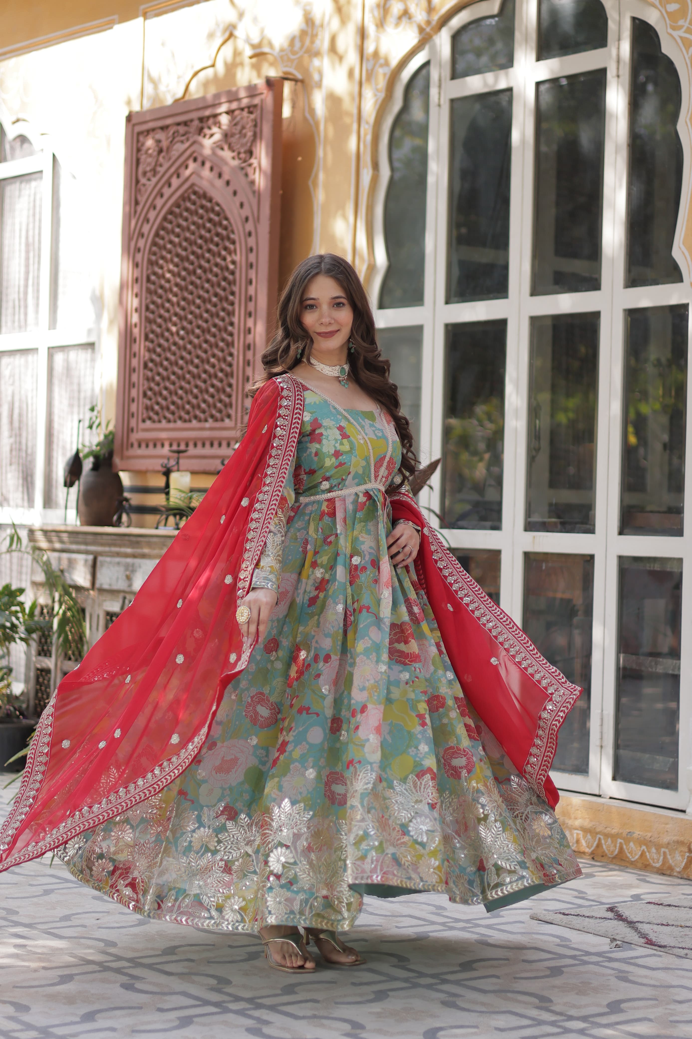 Lekha KA 1159 Russian Silk Digital Printed Embroidered Gown With Dupatta Collection