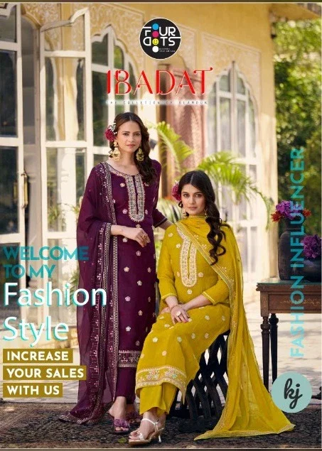 Four Dots Ibadat Crush Silk With Work Dress Material Collection