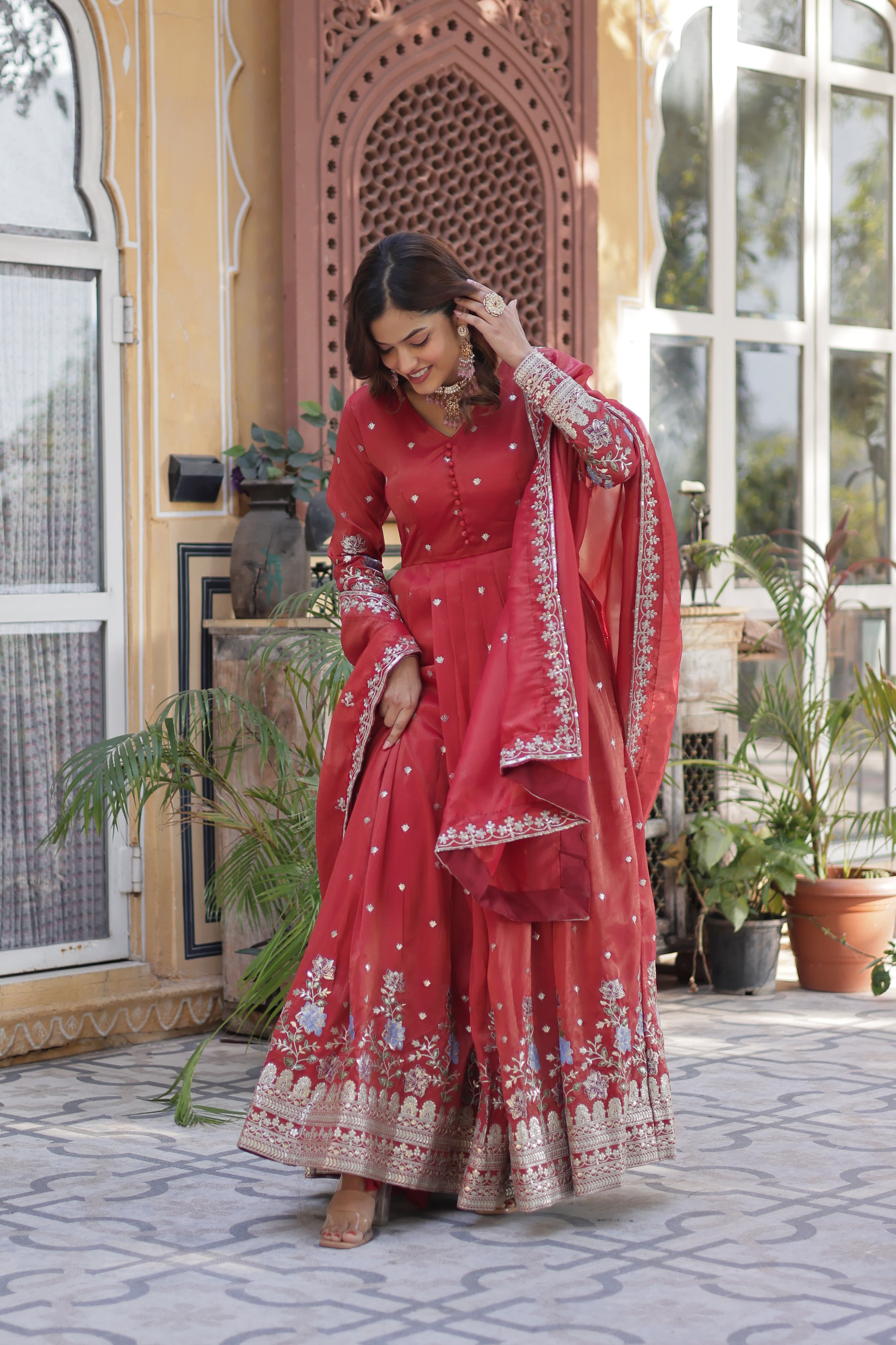 Lekha KA 1152 Viscose Foil Embroidery Sequins Work Gown With Dupatta Collection