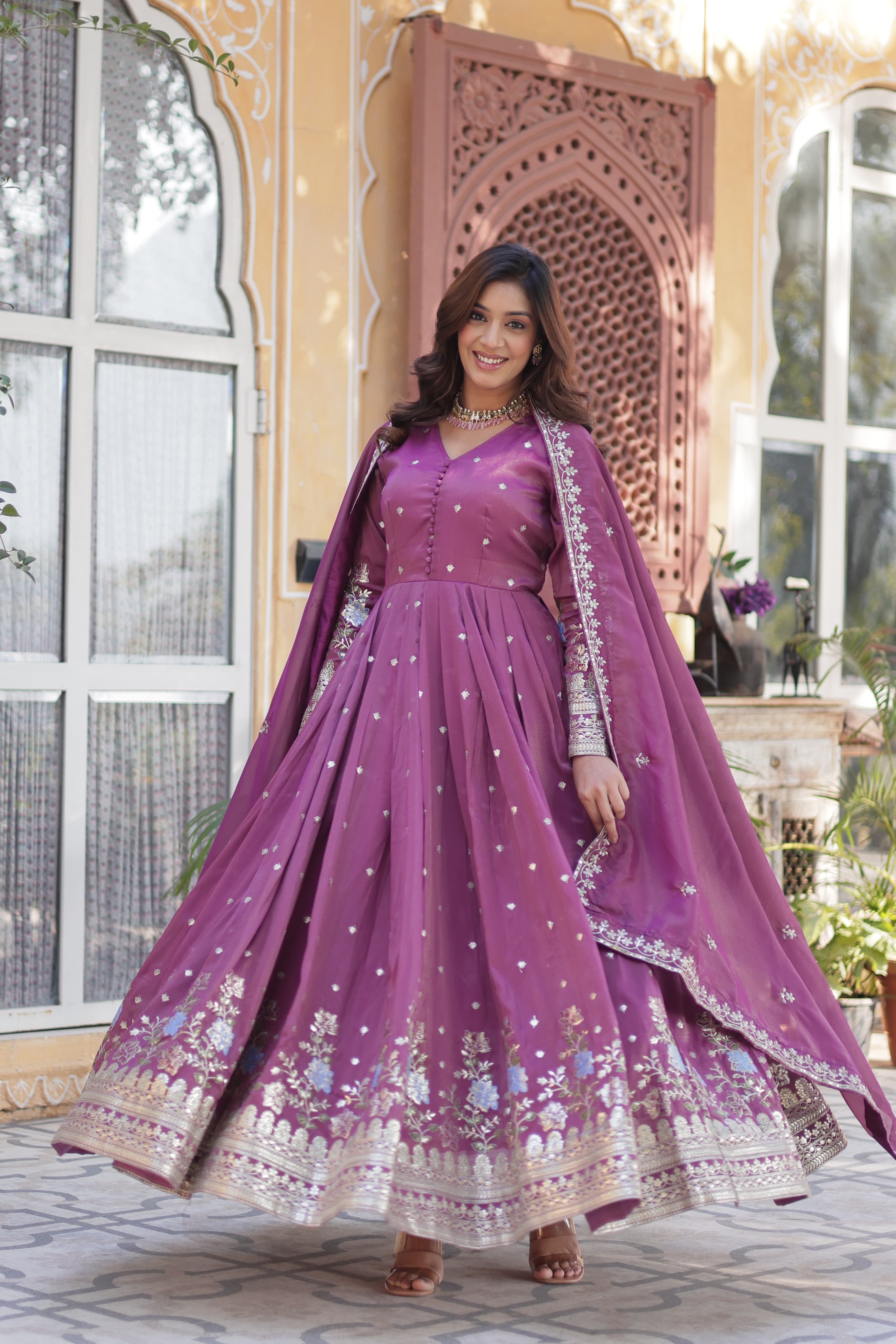 Lekha KA 1152 Viscose Foil Embroidery Sequins Work Gown With Dupatta Collection