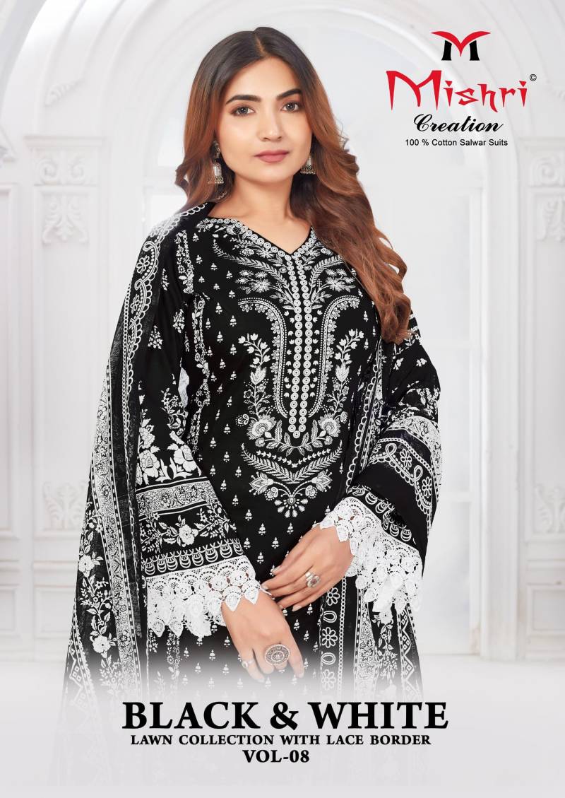 Mishri Black And White Vol 8 Lawn Cotton Printed Dress Material
